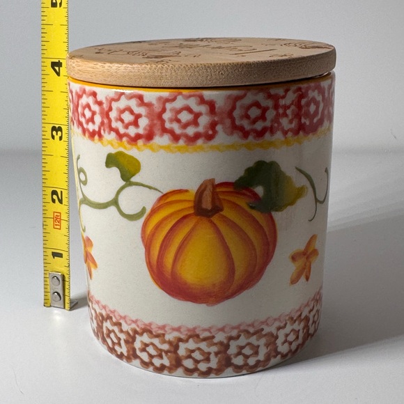 Temptations Pumpkin Ceramic Canisters Jars & Bamboo Lids Grateful & Together - Picture 7 of 8